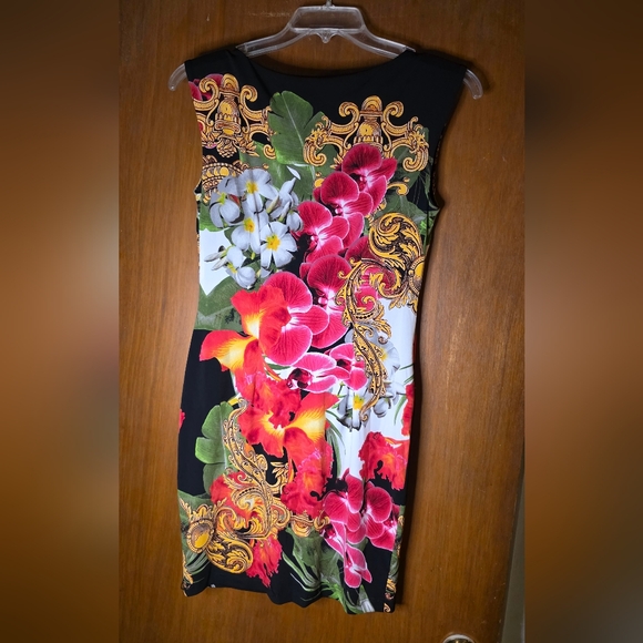 Cache Baroque Floral Bodycon Sheath Dress Black/Multicolor Size M - Picture 3 of 3